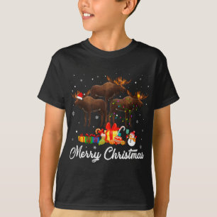 Camiseta Luzes de Natal Engraçadas Xmas Pajama Moose Animal