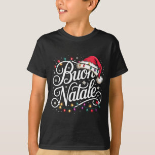Camiseta Luzes de Natal Família Italiana Chapéu Vermelho de