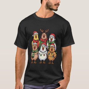 Camiseta Luzes de Natal Frango Papai Noel Árvore de Natal E