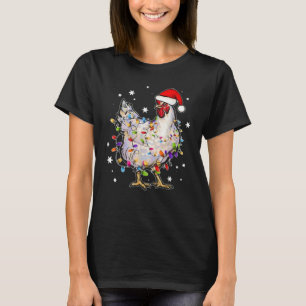 Camiseta Luzes de Natal Frango Papai noel Engraçado Frango 