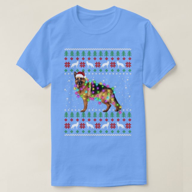 Camiseta Luzes de Natal german shepherd (Frente do Design)