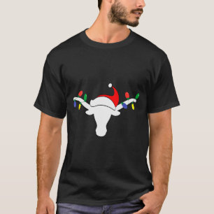 Camiseta Luzes de Natal Longhorn Branco Chapéu de Papai Noe