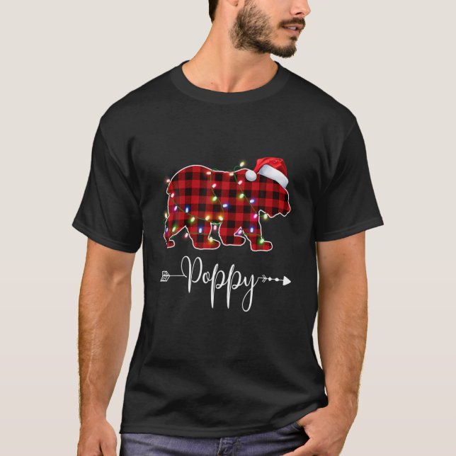 Camiseta Luzes de Natal Pajama Correspondendo Xadrez Vermel (Frente)