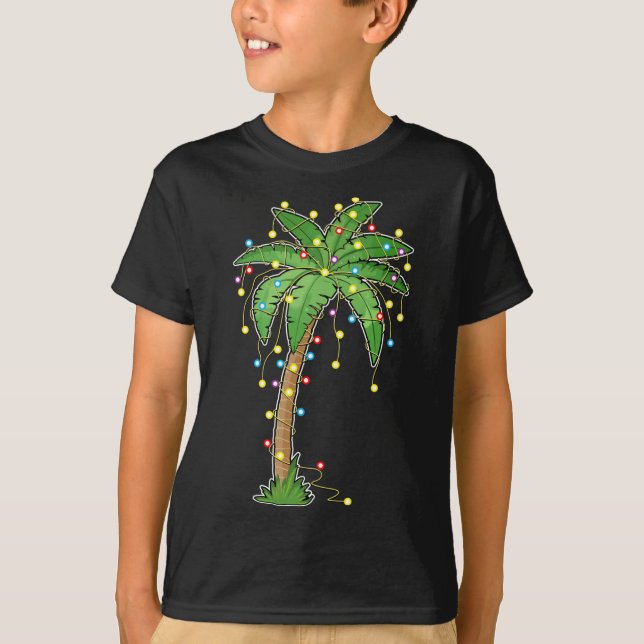 Camiseta Luzes De Natal Palm Tree Beach Funny Tropical Xm (Frente)