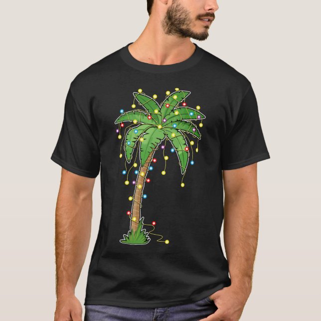 Camiseta Luzes De Natal Palm Tree Beach Funny Tropical Xm (Frente)