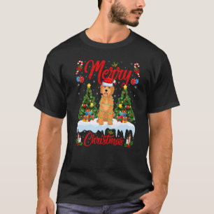 Camiseta Luzes de Natal Papais noeis de árvores Goldendoodo