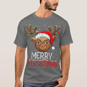 Camiseta Luzes de Natal Rena Chapéu do Papai Noel Rena Feli
