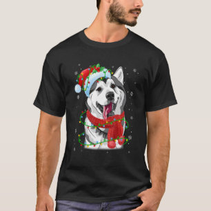 Camiseta Luzes de Natal Siberian Husky Dog Santa Hat Scar