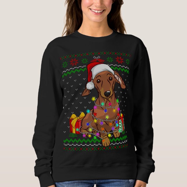 Camiseta Luzes de Natal sudoríssimas Dachshund Dog Lover (Frente)