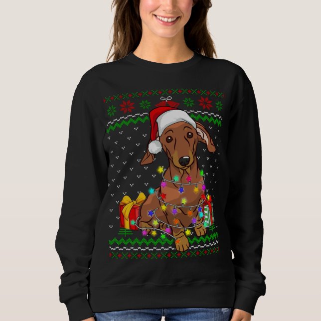 Camiseta Luzes de Natal sudoríssimas Dachshund Dog Lover (Frente)
