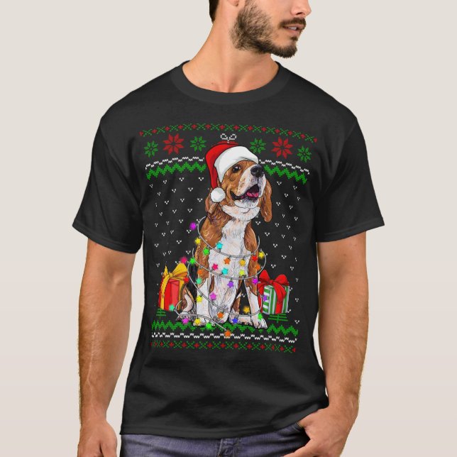 Camiseta Luzes de Natal Sudoríssimas Luzes de Natal Beagle  (Frente)