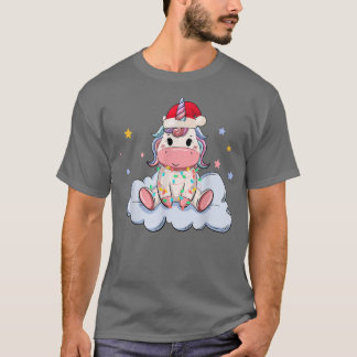 Camiseta Luzes de Natal Unicórnios Engraçados Chapéu de Pap