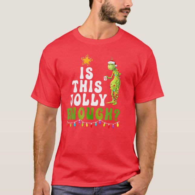 Camiseta Luzes de Natal Verdes Suficientemente Alegres (Frente)