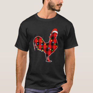 Camiseta Luzes de Natal Xadrez Vermelho Animais de Galinha 