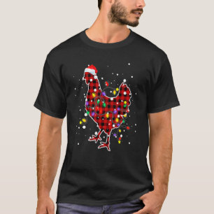 Camiseta Luzes de Natal Xadrez Vermelho Calças de Frango An