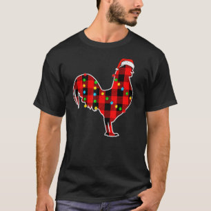 Camiseta Luzes de Natal Xadrez Vermelho Calças de Gola Alta