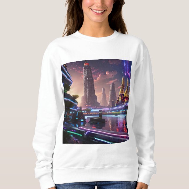 Camiseta Luzes de Neon Vibrantes de Cyberpunk Bangkok (Frente)