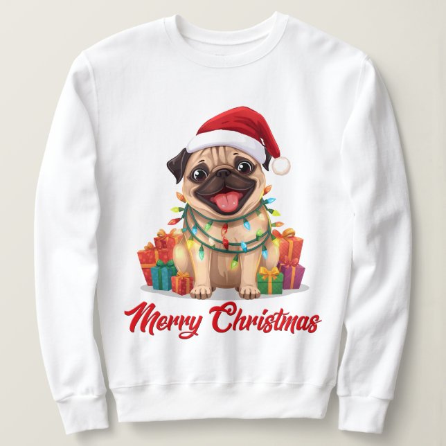 Camiseta Luzes de Pug e Delícias de Natal (Frente do Design)