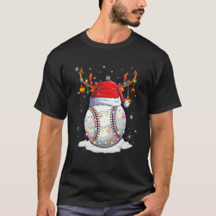 Camiseta Luzes de Reindeer Santa Hat da Bola de Beisebol de