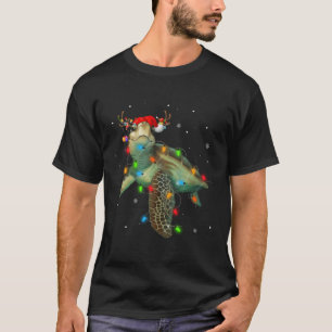 Camiseta Luzes de Tartaruga do Mar Papai noel Feliz