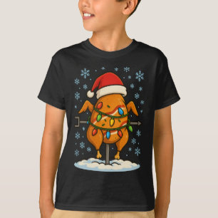 Camiseta Luzes Divertidas de Natal Envolvem Frango Assado F