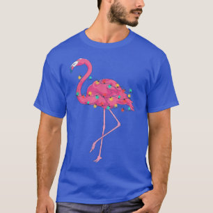 Camiseta Luzes Divertidas de Natal Flamingo Rosa Tropical N