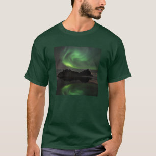Camiseta Luzes do Norte   Praia Vestrahorn Hofn, Islândia