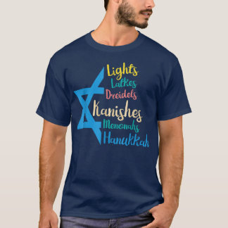 Camiseta Luzes Dreidels Trava Hanukkah Chanukah judeu-me