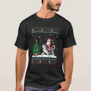 Camiseta Luzes Feias de Árvore de Natal Papai Noel Montando