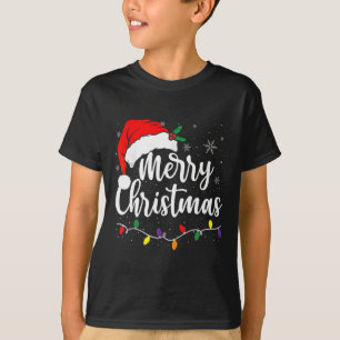Camiseta Luzes Feliz Natal Chapéu de Papai Noel Vermelho Fa