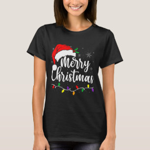 Camiseta Luzes Feliz Natal Chapéu Vermelho do Papai Noel Fa