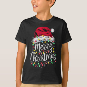 Camiseta Luzes Feliz Natal Chapéu Vermelho do Papai Noel Fa
