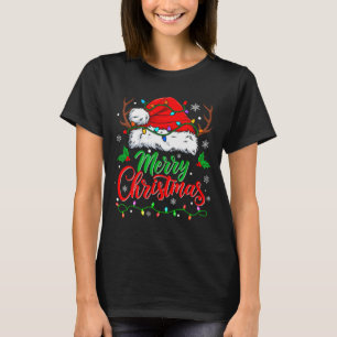 Camiseta Luzes Feliz Natal Chapéu Vermelho do Papai Noel Fa