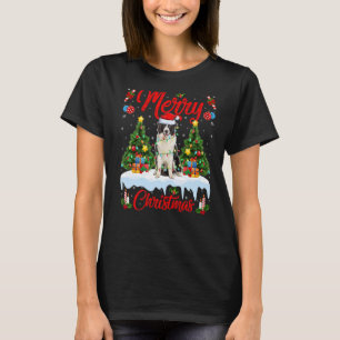 Camiseta Luzes Papais noeis de árvore do Xmas Cachorro Aust