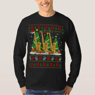 Camiseta Luzes Xmas Sweater Estilo Feio Papais noeis Saxofo