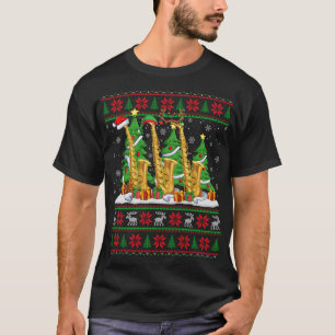 Camiseta Luzes Xmas Sweater Estilo Feio Papais noeis Saxofo