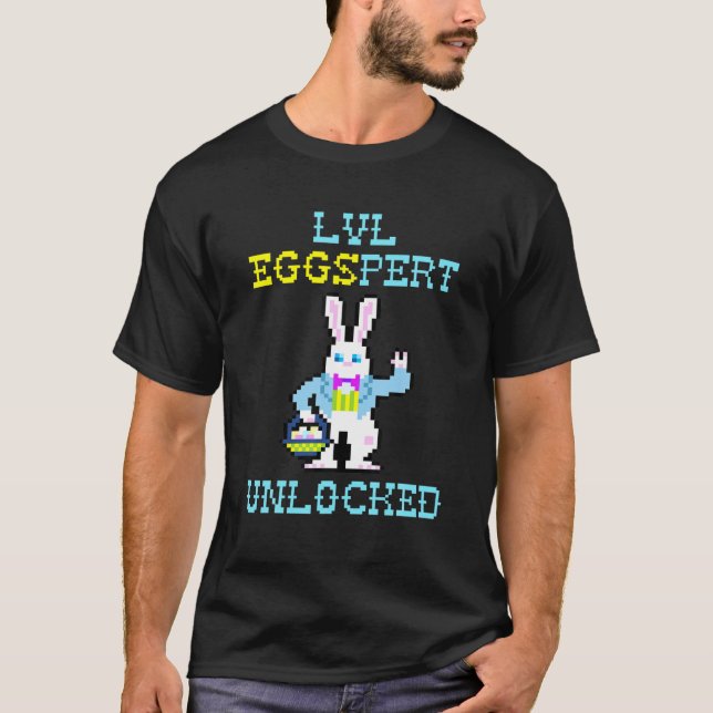 Camiseta LVL Eggspert Desbloqueou a Páscoa de caça ao ovo p (Frente)