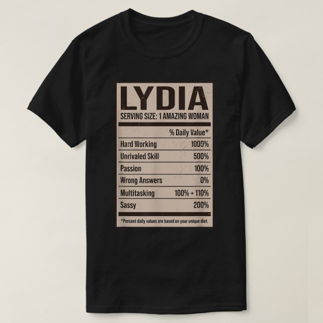 Camiseta Lydia Nutrition Fata Nome Alias Do Apelido Título  (Frente do Design)