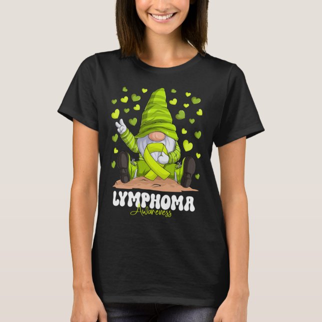 Camiseta Lymphoma Awareness Month Lime Green Ribbon Gnome (Frente)