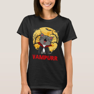 Camiseta M2qP Retro Vampurr Gato Vampiro Fofo Feliz Dia das