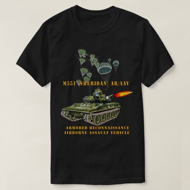 Camiseta M551 Sheridan disparando ARVAV com Paraquedistas (Frente do Design)