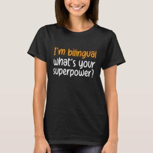 Camiseta M bilíngue qual é o seu super poder Black Modern L