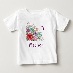 Camiseta M Madison Personalize Nome Inicial, Flores de Rosa