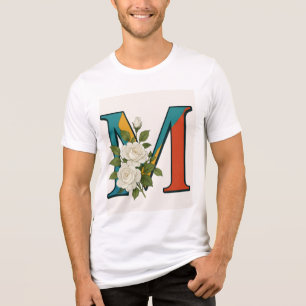 Camiseta M Monograma Floral,M Inicial com Toque Flor