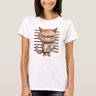 Camiseta Má Atitude Cat Mugshot - Design Felino Engraçado