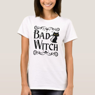 Camiseta Má Bruxa Negra Gato Preto e Branco