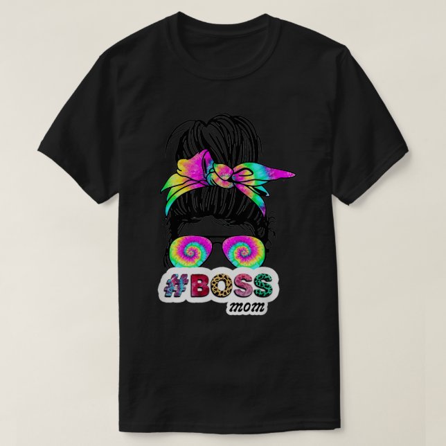 Camiseta Má Cabeça Chefe Mãe Tie Dye Dia de as mães Mulhere (Frente do Design)