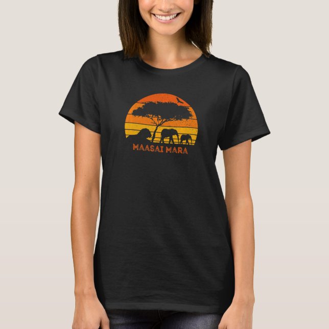 Camiseta Maasai Mara Safari Elephant Lion Sunset Kenya Safa (Frente)