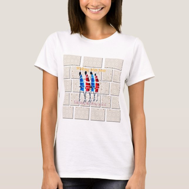 Camiseta Maasai Morans Christian Art Impressão (Frente)