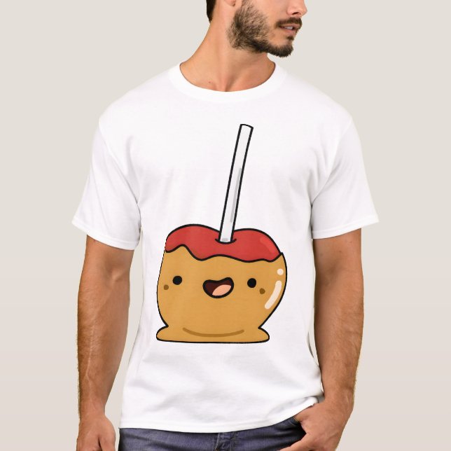 Camiseta Maçã Caramelo Vermelha Kawaii (Frente)